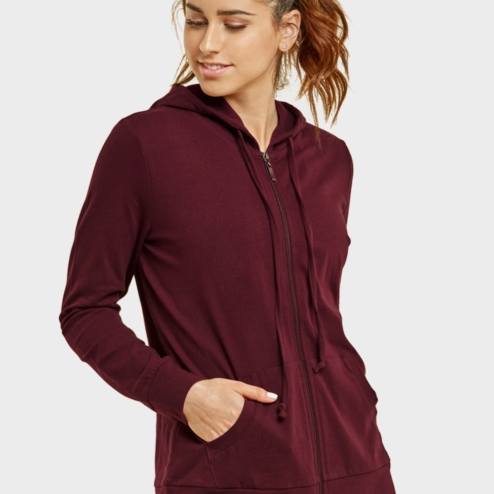 $10 SALE Women's Cotton Lightweight Zip Up Hoodie Sweater HDC7000 Burgundy